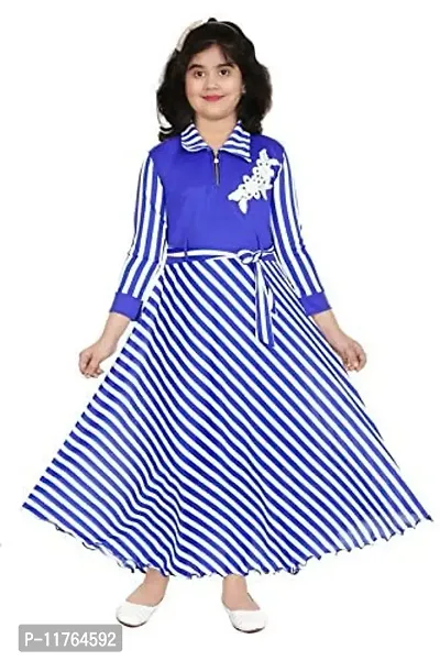 ULTRA TREND Girl's Black Stripe Cotton Blend Midi/Knee Length Sleeveless Party Dress