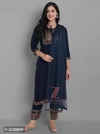 Elegant Rayon Embroidered Kurta with Pant And Dupatta Set For Women-thumb0