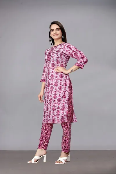 Stylish Cotton Printed A-Line Kurtis With Bottom Set