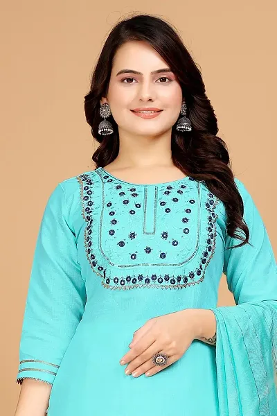 Stylish Cotton Embroidered A-Line Kurtis Bottom And Dupatta Set