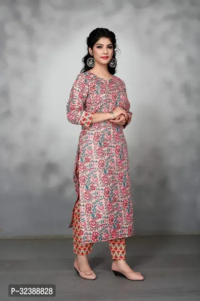 Elegant Cotton Printed Kurta with Pant Set For Women-thumb0