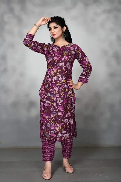 Stylish Cotton Printed A-Line Kurtis With Bottom Set