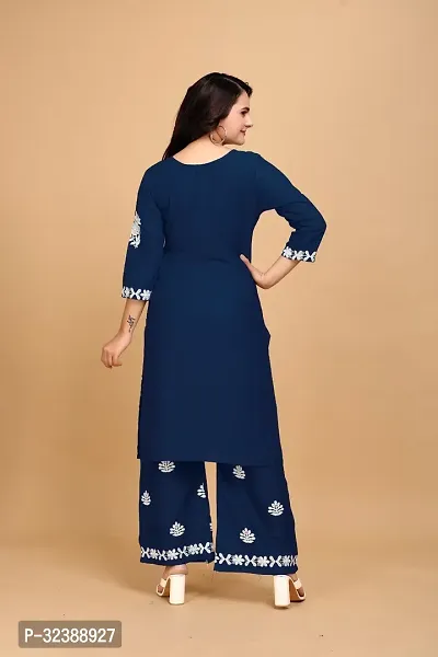 Elegant Rayon Embroidered Kurta with Palazzo Set For Women-thumb2