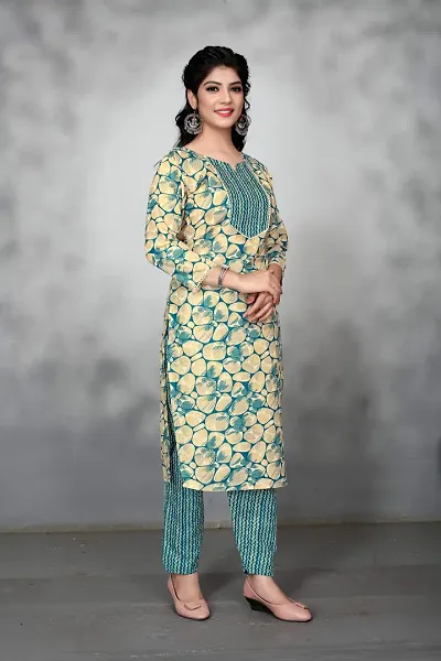 Stylish Cotton Printed A-Line Kurtis With Bottom Set