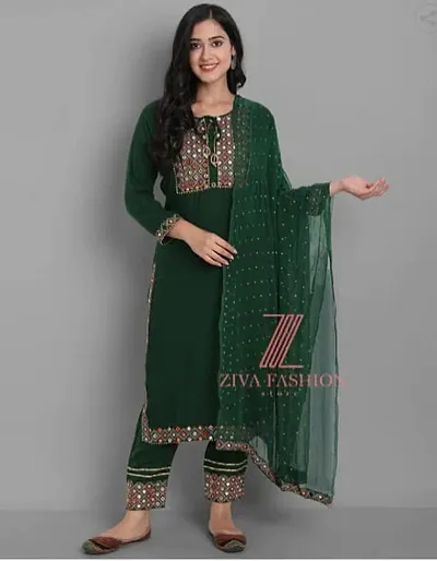 Fancy Cotton Kurta, Bottom and Dupatta Set