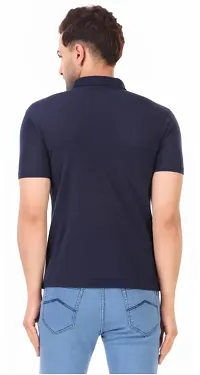 Stylish Navy Blue Cotton Solid Polos T-shirt For Men-thumb1