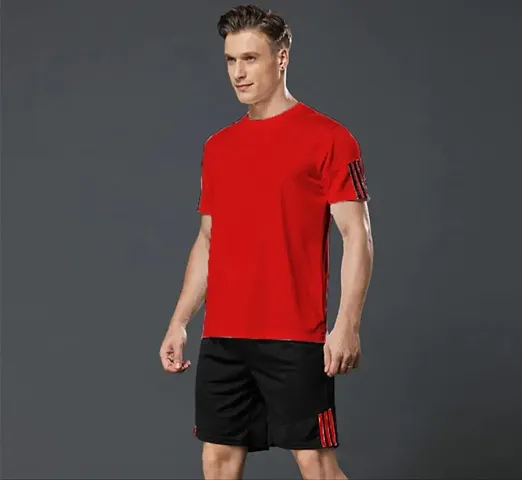 Men's Polyester Sports T Shirt & Shorts Set