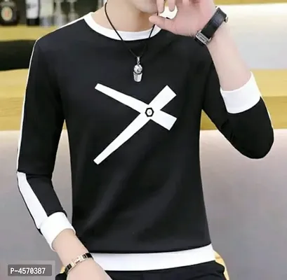 Elegant Black Polyester Spandex Printed Round Neck Tees For Men-thumb0