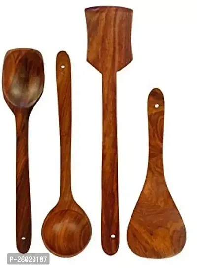 Wooden Kingdom Coocking Spoon Spatula Ladle Spoon Set Of 4 Brown-thumb0