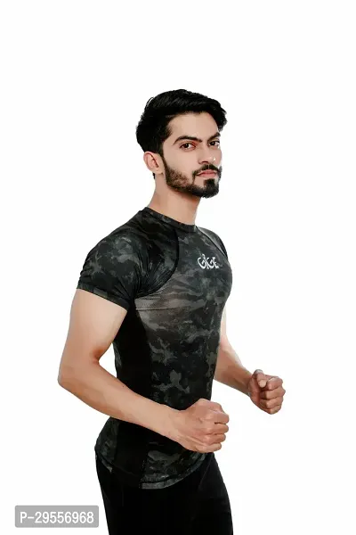 Reliable Black Polyester Printed Sports T-Shirt For Men-thumb0