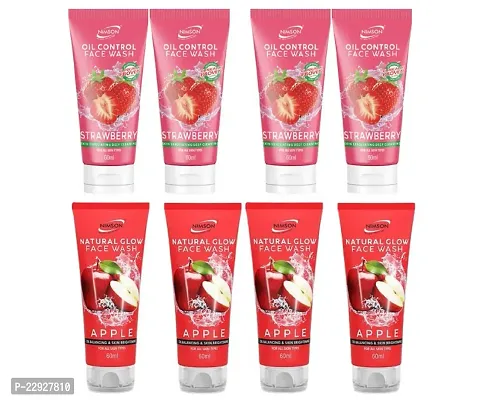 4 OIL ONTROL STRAWBERRY SKIN EXFOLIATING DEEP CLEANING FACE WASH (60ML) + 4 NATURAL GLOW APPLE OIL BALANCING  SKIN BRIGHTENING FACE WASH (60ML)