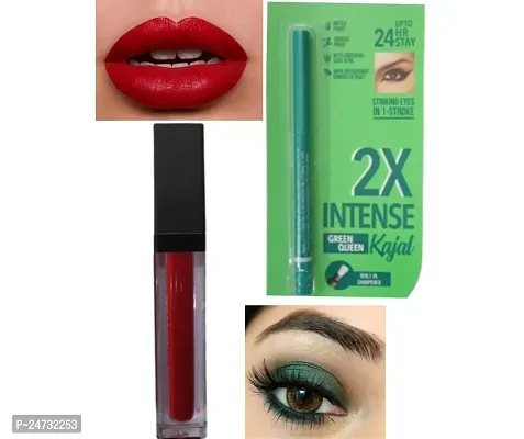 1 MATTE ME ULTRA SMOOTH RED LIP COLOR + 24 HRS LASTING 2X INTENSE GREEN WATERPROOF KAJAL-thumb0