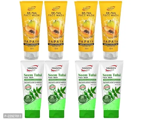 4 DE-TAN PAPAYA FLAWLESS EVEN TONE SKIN FACE WASH (60ML) + 4 NEEM TULSI FACE WASH IMPROVES COMPLEXION PREVENTS ACNE  PIMPLES (60ML)-thumb0