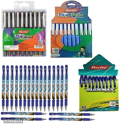 10 Rorito Glidemax Pen With 20 Rorito Flymax Gel Ii Pen With 10 Rorito Fiber Point Colours Pen With 10 Rorito Fiberpoint Blue Pen