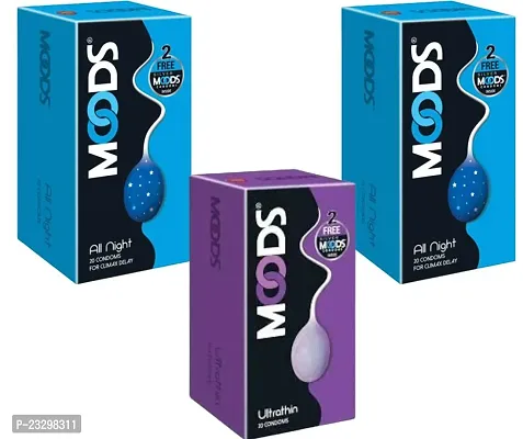 2 MOODS ALL NIGHTCONDOMS (20PCS) + 1 MOODS ULTRATHIN CONDOMS (20PCS)-thumb0