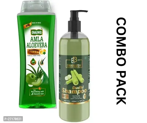 1 ENAUNIQ AMLA ALOE VERA SHAMPOO WITH EXTRA CONDITIONER 500ML (FOR NOURISHING SOFT  SMOOTH HAIR) + 1 ENABLUSH DUDHI SHAMPOO 400ML (HELPS STRENGTHEN, PREVENTS HAIR FALL, IMPARTS LUSTRE AND SHINE)