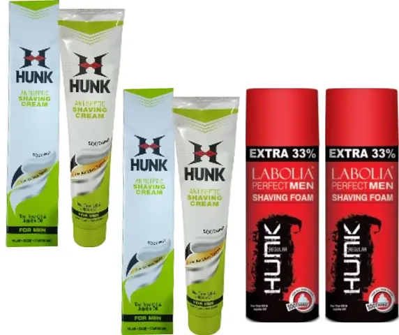 2 Perfect Men Hunk Regular Shaving Foam 400 Ml + 2 Hunk Antiseptic Shaving Cream Tea Tree Oil  Jojoba Oil (for Men)