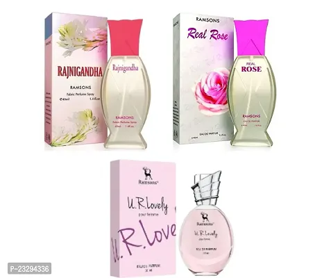 1 RAMSONS RAJNIGANDHA PERFUME (40ML) +1 RAMSONS REAL ROSE PERFUME (40ML) + 1 RAMSONS U R LOVELY PERFUME (40ML)