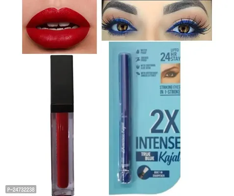 1 MATTE ME ULTRA SMOOTH RED LIP COLOR + 24 HRS LASTING 2X INTENSE BLUE WATERPROOF KAJAL