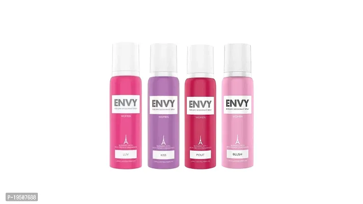 1 Envy Luv Deodorant Spray For Women ( 120 ml ) + 1 Envy Kiss Deodorant Spray For Women ( 120 ml ) + 1 Envy Pout Deodorant Spray For Women ( 120 ml ) + 1 Envy Blush Deodorant Spray For Women ( 120 ml )