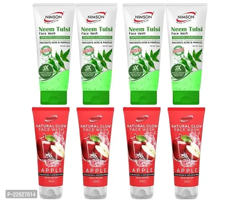 4 Neem Tulsi Face Wash Improves Complexion Prevents Acne  Pimples (60Ml) + 4 Natural Glow Apple Oil Balancing  Skin Brightening Face Wash (60Ml)-thumb0
