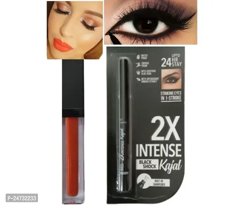 1 MATTE ME ULTRA SMOOTH ORANGE LIP COLOR + 24 HRS LASTING 2X INTENSE BLACK WATERPROOF KAJAL-thumb0