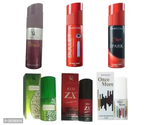 1 RAMSONS LAOPALE DEO (40ML) + 1 BULLET DEO (40ML) + 1 COOL SPARK DEO (40ML) + 1 RAMSONS ATTARFUL PERFUME (10ML) + 1 RED ZX PERFUME (10ML) + 1 ONCE MORE PERFUME (10ML)-thumb0