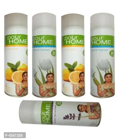 2 Pour Home French Fusion Room Freshener (270 ml) + 2 Pour Home Lime Life Room Freshener (270 ml) + 1 Pour Home Lovely Lavender Room Freshener (270
