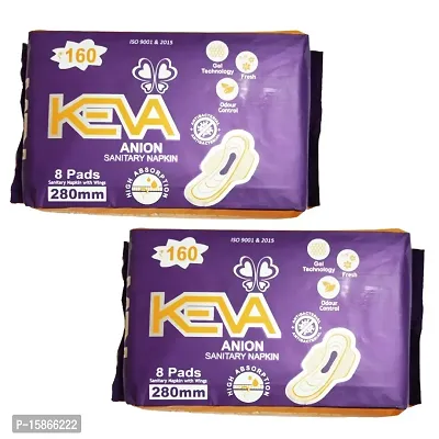 2 KEVA ANION ANTIBACTERIAL ODOUR CONTROL GEL TECHNOLOGY SANITARY NAPKINS (PACK TO 8 PADS)