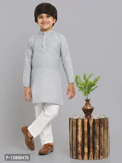 Stylish Cotton Blend Embroidered Kurta Sets For Boys-thumb0
