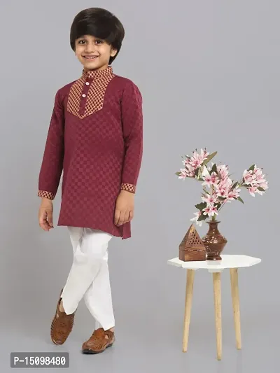 Stylish Cotton Blend Embroidered Kurta Sets For Boys