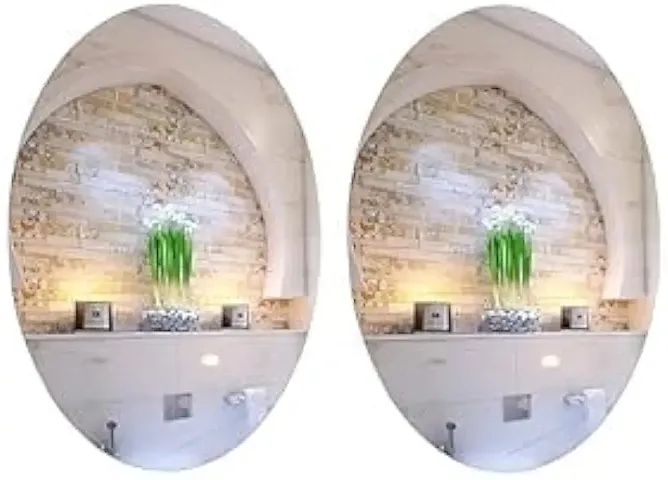Plastic Mirror Sticker for Wall on Tiles Bathroom Bedroom Living Farm Home wash Bath (2 Piece,30 X 20 cm)