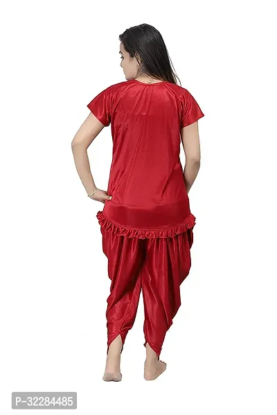 Stylish Maroon Satin Dhoti Style Night Set For Women-thumb5