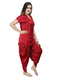 Stylish Maroon Satin Dhoti Style Night Set For Women-thumb3