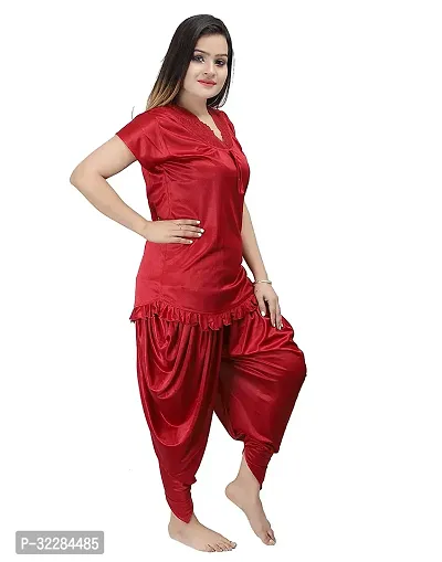 Stylish Maroon Satin Dhoti Style Night Set For Women-thumb4