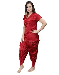 Stylish Maroon Satin Dhoti Style Night Set For Women-thumb1