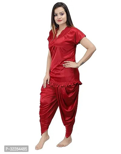 Stylish Maroon Satin Dhoti Style Night Set For Women-thumb2