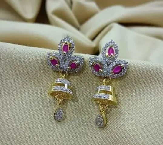 Trendy Designer Alloy American Diamond Gold Plated Statement Earring