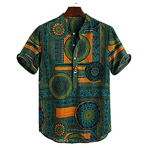 Qosha Men's Rayon Cotton Casual Wear Digital Prited Shirt