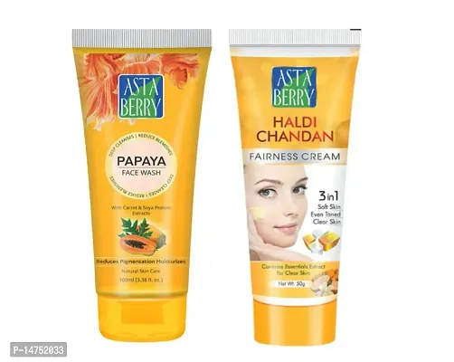 Asta Berry Papaya Face Wash And Haldi Chandan Fairness Cream Combo Pack-thumb0