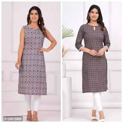 Stylish Printed Cotton Stitched Kurti For Women, Pack Of 2