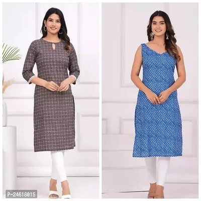 Stylish Printed Cotton Stitched Kurti For Women, Pack Of 2-thumb0