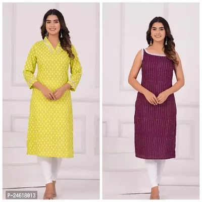 Stylish Printed Cotton Stitched Kurti For Women, Pack Of 2-thumb0