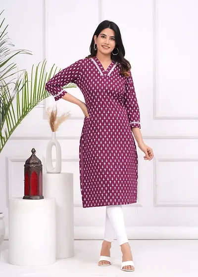 Stylish Cotton Straight Printed Kurti - Pack Of 2