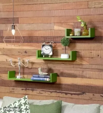 Wooden U Shape Wall Shelf/Rack/Shelves for Living Room/Home/Kitchen/Book for Home Decor Set of 3-thumb0