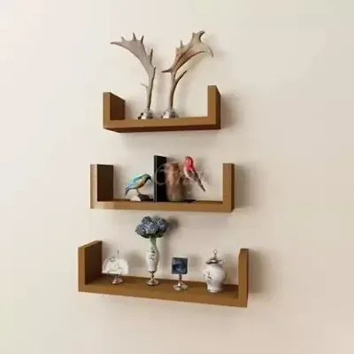 Wooden U Shape Wall Shelf/Rack/Shelves for Living Room/Home/Kitchen/Book for Home Decor Set of 3