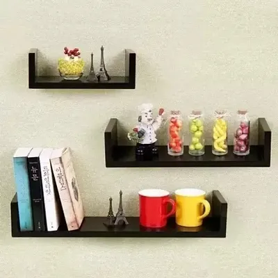 Wooden U Shape Wall Shelf/Rack/Shelves for Living Room/Home/Kitchen/Book for Home Decor Set of 3