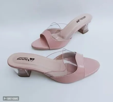 Gorgous women Girls partywear and comfortable soft pink transparents block heels lightweight heels sendal-thumb0