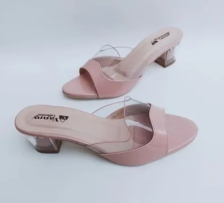 Gorgous women Girls partywear and comfortable soft pink transparents block heels lightweight heels sendal