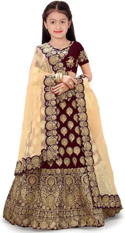 RADHE KRISHNA LACE Girl's Taffeta Satin Semi-Stitched Lehenga Choli